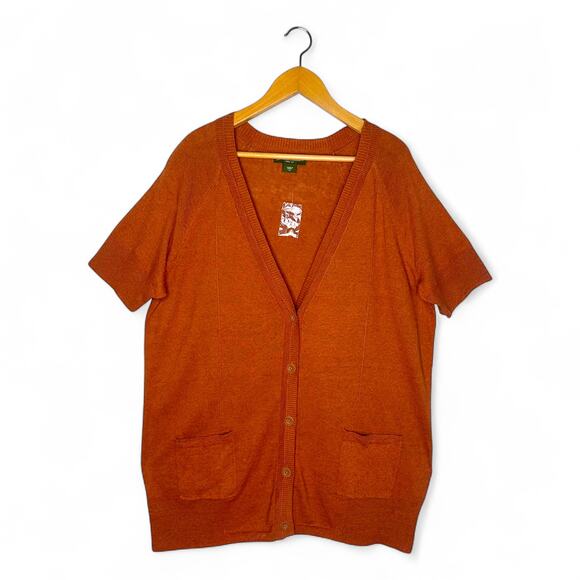 Eddie Bauer Women's Short Sleeve Linen Blend Cardigan Size 2X Burned Orange - Picture 2 of 10
